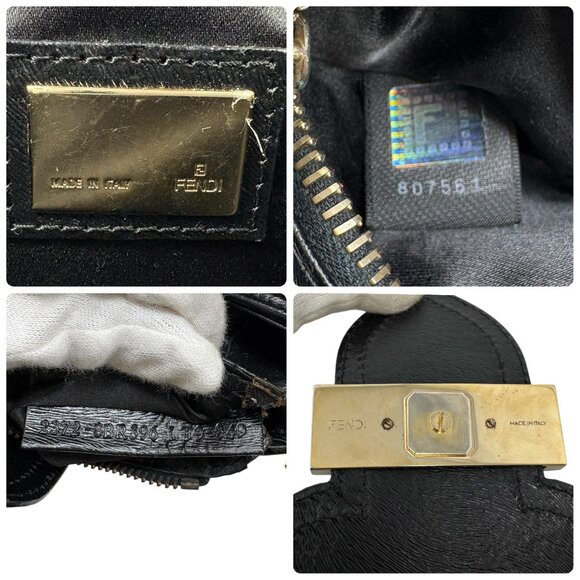 FENDI Vintage Logo Fur Baguette Mini Shoulder Bag Handbag Black Gold [106345] - Picture 13 of 13